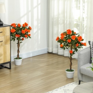 Plantă Artificială de Trandafir cu 21 de Flori Ø18x90 cm Portocaliu cu Vas - Img 2