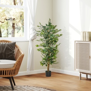 Plantă Ficus Falsă, Plantă Înaltă de 150cm, Plantă Artificială Decorativă pentru Interior și Exterior, Ø17x14.5 cm, Verde - Img 4
