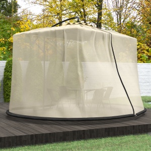 Plasă de Țânțari pentru Umbrelă cu Ochiuri Dense și Deschidere cu Fermoar, 3x2,3 m, Bej - Img 2