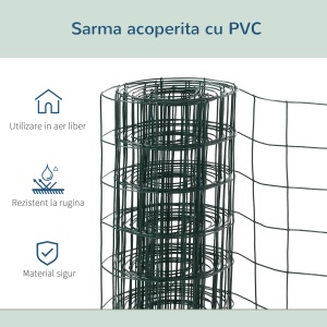Plasa Metalica pentru Gradina Acoperita cu PVC pentru Garduri Exterioare, 500x91cm, Verde - Img 5