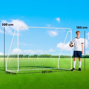 Poartă de Fotbal pentru Grădină și Parc cu 6 Pari în formă de U, din PE și Metal Eposidic, 301x120x200 cm, Alb - Img 3
