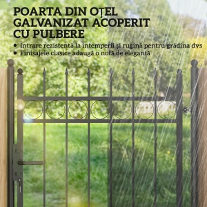 Poartă de Grădină cu Mâner, Încuietoare și 3 Chei din Oțel Neagră - Img 4