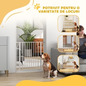 Poartă de Siguranță Largă pentru Câini, cu Ușă sub Presiune, pentru Uși, Holuri, Scări - Alb - Img 7