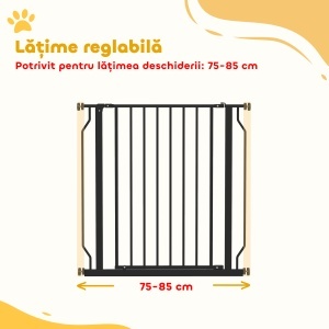 Poartă Extensibilă și Reglabilă pentru Câini, pentru Scări și Uși, din Oțel și ABS, 75-85x76 cm, Negru - Img 4
