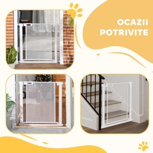 Poartă Reglabilă pentru Câini cu Închidere Automată, din Oțel și ABS, 75-82x76 cm, Alb - Img 7