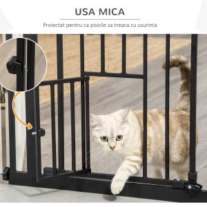 Portita pentru Caini cu Fixare prin Apasare, Extensibila de 74-80 cm cu Inchidere Automata, Neagra - Img 7