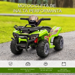 Quad Electric pentru Copii Baterie 6V Faruri Functionale si Pedale Verde - Img 4
