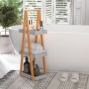 Raft pentru baie din MDF si bambus, 30x18x81cm, gri - Img 2