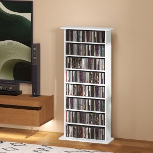Raft pentru CD-uri cu 6 rafturi reglabile, capacitate de 360 CD-uri/185 DVD-uri, 58x24x124.5 cm, alb - Img 9