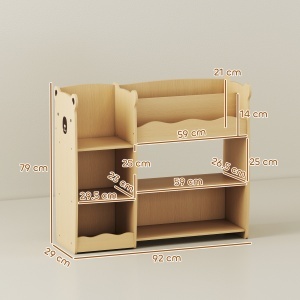 Raft pentru Jucării pentru Copii 3-8 Ani cu 7 Rafturi Deschise, Mobilier pentru Copii din MDF, 92x29x79 cm, Culoare Lemn - Img 3
