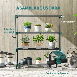 Raft pentru Plante pe 4 Niveluri, Set de 2 Suporturi pentru Plante, din Oțel cu Catarame pentru Montaj Ușor, Expunere Ghivece Grădină și Balcon, 90x28x104 cm - Img 6