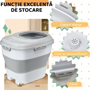 Recipient hrană câini, capacitate 5-25L, cu închidere ermetică și cutie de dezumidificare, din PP și TPE, 44x32x37 cm, gri - Img 6