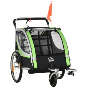 Remorcă Bicicletă pentru Copii, Design 2 în 1 cu Frână și Centură de Siguranță, 142x75x101 cm, Albastru