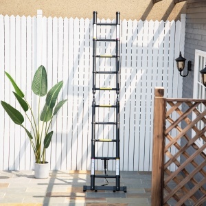 Scară Telescopică Pliabilă cu 10 Trepte, Scară Extensibilă din Aluminiu și Metal, 320x67x7 cm, Neagră - Img 2
