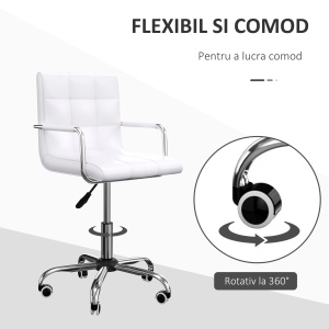 Scaun Birou Alb – Captusit, Reglabil & Mobil pe Roti - Img 5
