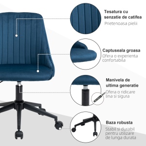 Scaun Birou Catifea Albastru – Reglabil & Pivotant 360° - Img 7