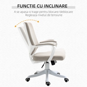 Scaun Birou Ergonomic cu Înălțime Reglabilă, Pivotant la 360° și Legănare, 62x69x92-100 cm, Bej - Img 5