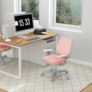 Scaun Birou Ergonomic, Respirabil, cu Inclinare, 5 Roti, Inaltime Reglabil, 55x48x82.5-94.5 cm, Roz - Img 2