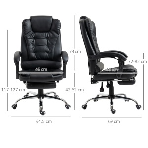 Scaun de Birou din Piele artificiala Neagra Inaltime Reglabila cu Spatar Rabatabil la 145° si Suport pentru Picioare, 64,5x69x117-127 cm - Img 3