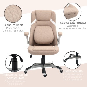 Scaun de Birou Ergonomic cu Brațe Rabatabile, Tetieră, Suport Lombar și Înălțime Reglabilă, 68x76x117 cm, Maro - Img 9
