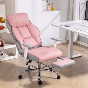 Scaun de birou ergonomic cu brațe reglabile, suport pentru picioare și tetieră, roz - Img 2
