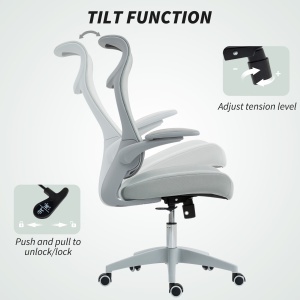 Scaun de birou ergonomic cu cotiere reglabile și tetieră, gri - Img 8