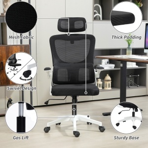 Scaun de Birou Ergonomic cu Tetieră Detașabilă Negru - Img 8