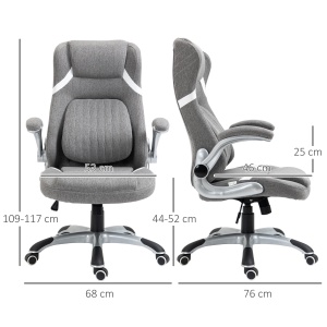 Scaun de Birou Ergonomic din Țesătură Respiranta Efect In, Înălțime Reglabilă, 68x76x109-117cm, Gri - Img 3