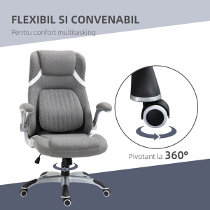Scaun de Birou Ergonomic din Țesătură Respiranta Efect In, Înălțime Reglabilă, 68x76x109-117cm, Gri - Img 8