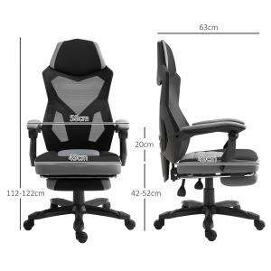 Scaun de Birou Ergonomic Reclinabil cu Suport Picioare Retractabil, Gri - Img 3