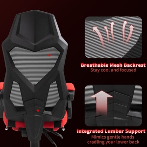 Scaun de Birou Ergonomic și Reclinabil cu Suport pentru Picioare Negru și Roșu - Img 5