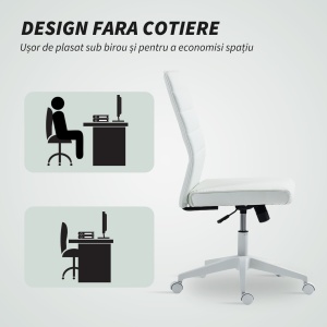 Scaun de Birou Ergonomic și Reglabil cu Spătar Curbat, din Piele PU și Oțel, 58x53x97-107 cm, Alb - Img 6