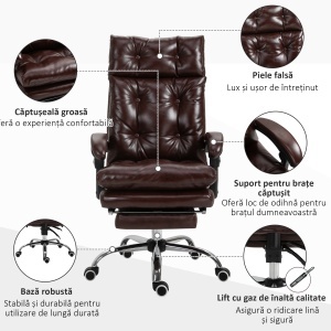 Scaun de Birou Ergonomic Suport pentru picioare Detasabil Inaltime Reglabila Maro - Img 7