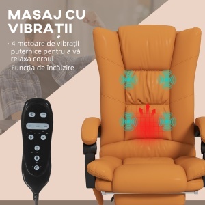 Scaun de Birou Masaj cu Vibratii Caldura Scaun de Calculator Suport pentru Picioare Cotiera Spatar Rabatabil Maro Deschis Pentru scoala computer mobila de studiu ergonomic pentru birou munca modern contemporan dormitor ergonomic cu masaj - Img 4