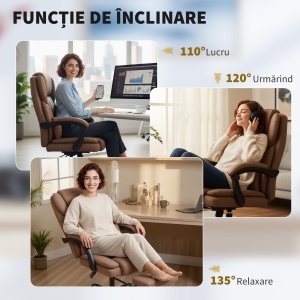 Scaun de Birou Reclinabil din Piele Ecologică cu Suport pentru Picioare și Roți, 65x67x111-119 cm, Maro - Img 7