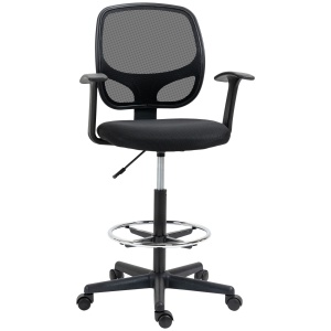 Scaun de birou reglabil pe inaltime cu cotiere, roti pivotante si scaun captusit cu cauciuc spuma, 60x56x110-132cm, negru - Img 1