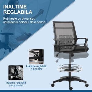 Scaun de Birou Reglabil pe Înălțime cu Suport pentru Picioare, Negru - Img 4
