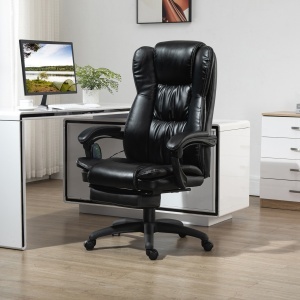 Scaun de birou, Scaun directorial, Scaun pivotant, cu functie de masaj, functie de inclinare, piele artificiala, spuma, plastic PP, nailon, negru, 68,5 x 68,5 x 119-127 cm - Img 2