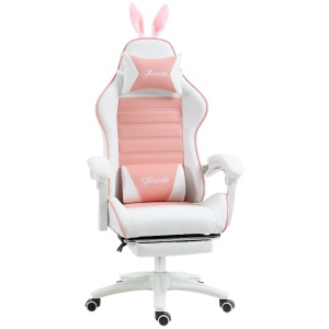 Scaun de Gaming Ergonomic cu Urechi de Iepure și Suport pentru Picioare Extensibil, 65x63x136-142 cm, Roz - Img 1