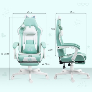Scaun de Gaming Reclinabil cu Suport pentru Picioare și Perne, din Piele Artificială și Spumă, 65x62x116-124 cm, Albastru și Alb - Img 3