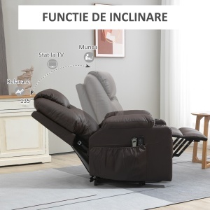 Scaun Electric Ridicare Seniori Piele PU cu Masaj & Telecomanda - Img 5