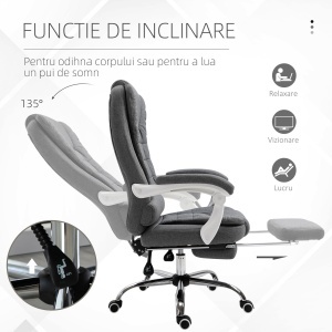 Scaun Ergonomic de Birou Reglabil cu Suport pentru Picioare, Spătar Înalt și Brațe, 65x70x115-123 cm, Gri - Img 5