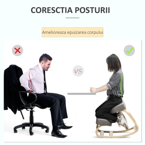 Scaun ergonomic din lemn cu perna captusita din spuma de cauciuc, 51x69x58, Gri - Img 4