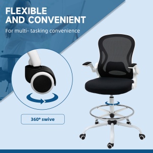 Scaun ergonomic inalt pentru birou, pentru stat in picioare, cotiere rabatabile, suport lombar, inaltime reglabila, negru - Img 8