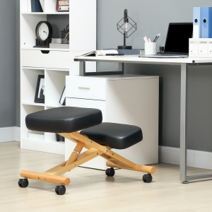 Scaun Ergonomic pentru Genunchi cu Înălțime Reglabilă din Lemn cu Rotile, 42x70x42-52 cm, Negru - Img 2