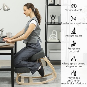 Scaun Ergonomic pentru Genunchi din Mesteacăn și Pernă Gri - Img 5
