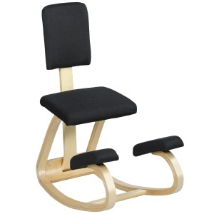 Scaun Ergonomic pentru Genunchi din Țesătură cu Aspect de In și Lemn de Mesteacăn, Negru - Img 1