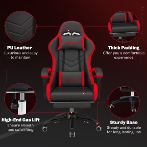 Scaun Gaming cu Înălțime Reglabilă, Scaun Gaming Ergonomic cu Spătar Rabatabil, 65x65x121-129 cm, Negru - Img 7
