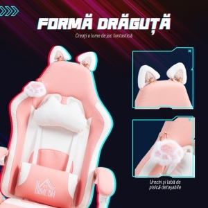 Scaun Gaming Ergonomic Roz cu Urechi Pisica - Img 4