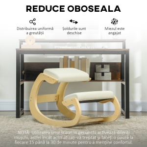 Scaun pentru Genunchi cu Mișcare de Legănare, Scaun Ergonomic Postural din Material Textil, 55x85x55 cm, Alb Crem - Img 6
